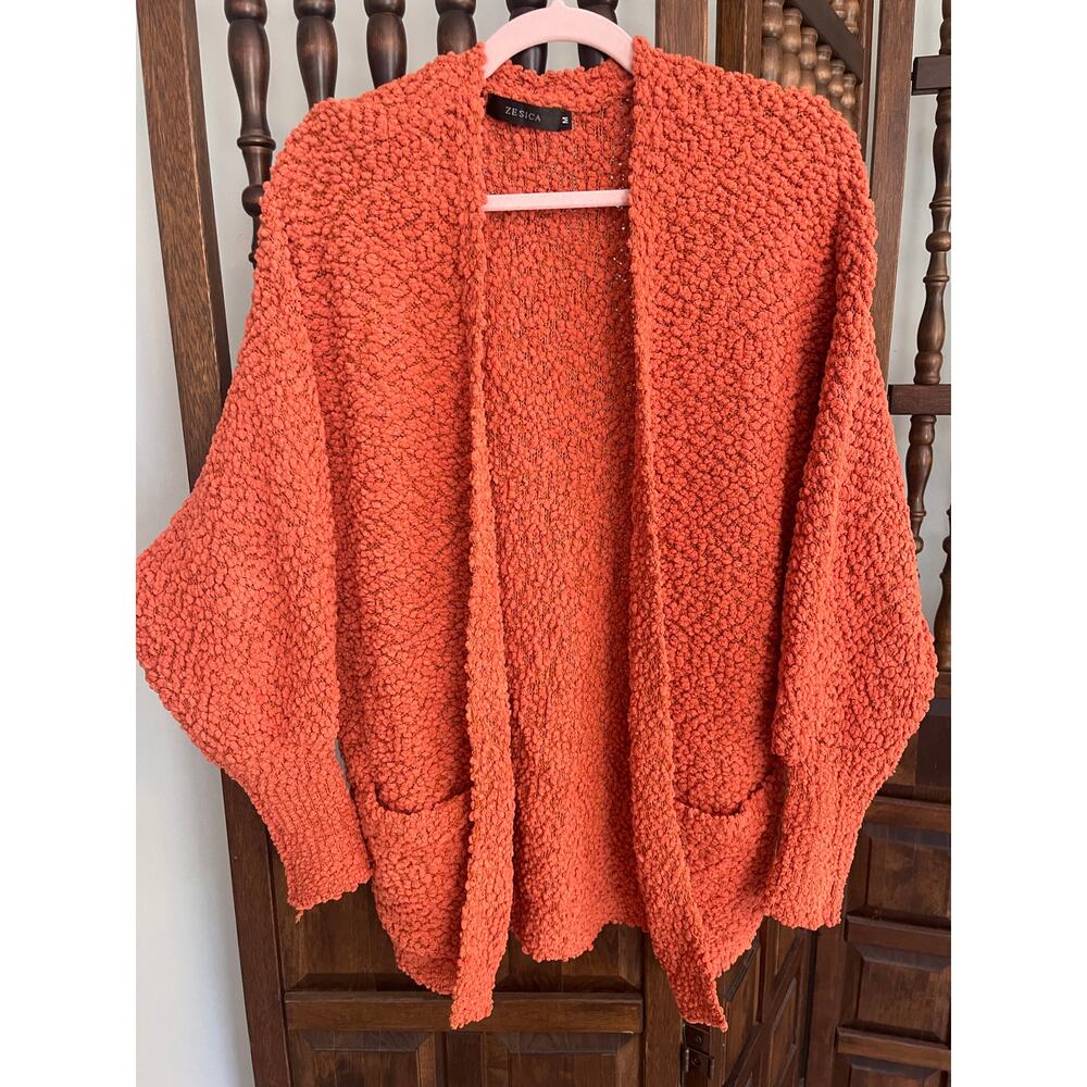 Zesica Popcorn Chunky Oversized Cardigan Sweater Orange‎ Womens Medium